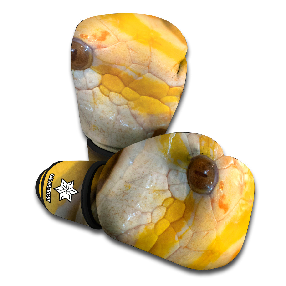Yellow And White Python Snake Print Boxing Gloves