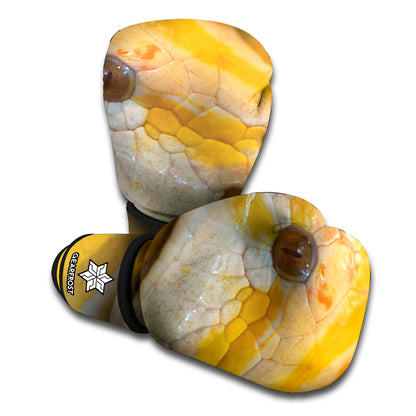 Yellow And White Python Snake Print Boxing Gloves