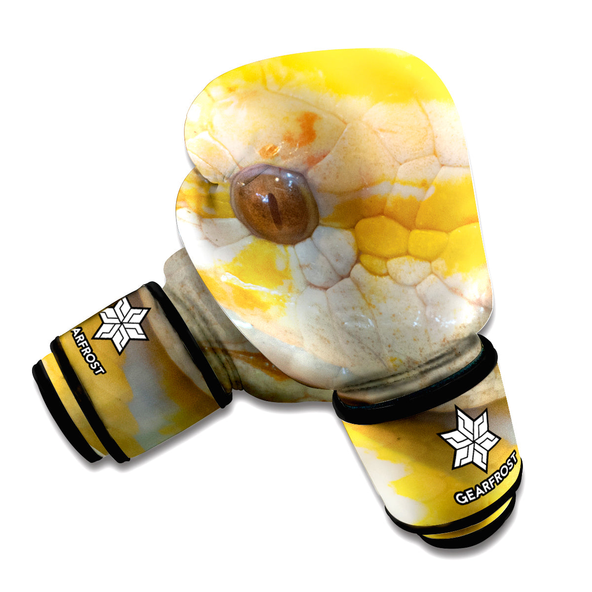 Yellow And White Python Snake Print Boxing Gloves