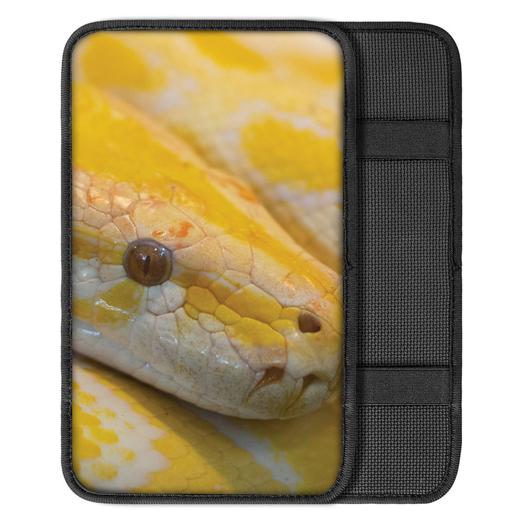 Yellow And White Python Snake Print Car Center Console Cover