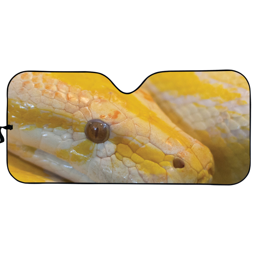 Yellow And White Python Snake Print Car Sun Shade