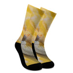 Yellow And White Python Snake Print Crew Socks