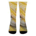 Yellow And White Python Snake Print Crew Socks