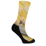 Yellow And White Python Snake Print Crew Socks