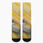Yellow And White Python Snake Print Crew Socks