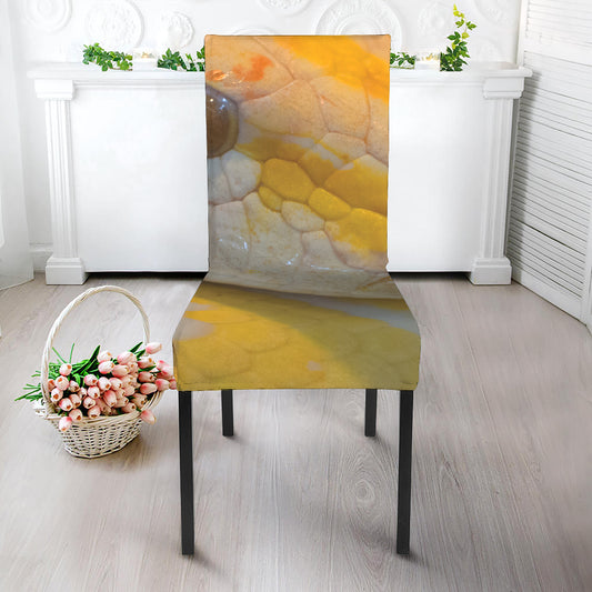 Yellow And White Python Snake Print Dining Chair Slipcover