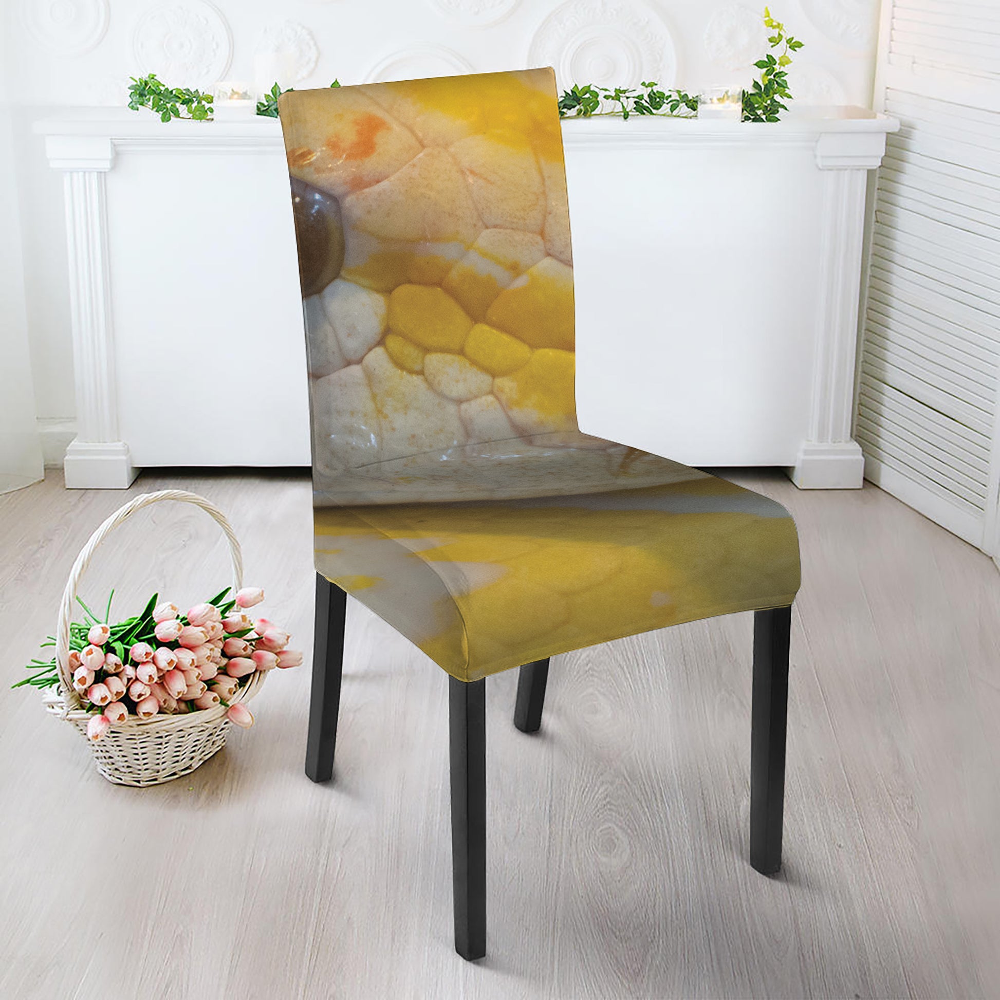 Yellow And White Python Snake Print Dining Chair Slipcover