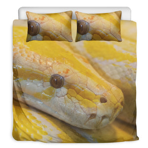 Yellow And White Python Snake Print Duvet Cover Bedding Set