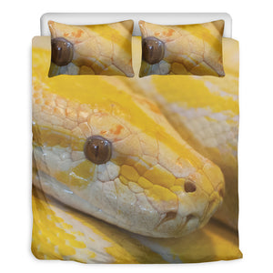 Yellow And White Python Snake Print Duvet Cover Bedding Set