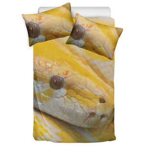 Yellow And White Python Snake Print Duvet Cover Bedding Set