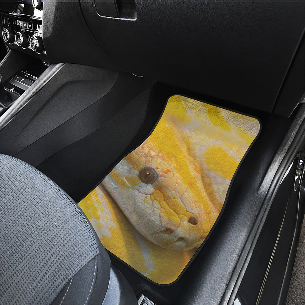 Yellow And White Python Snake Print Front and Back Car Floor Mats