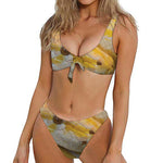 Yellow And White Python Snake Print Front Bow Tie Bikini