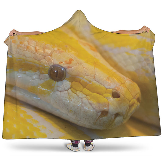 Yellow And White Python Snake Print Hooded Blanket