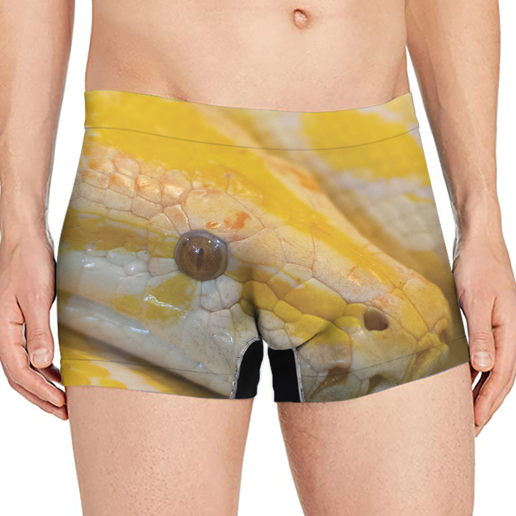 Yellow And White Python Snake Print Men's Boxer Briefs