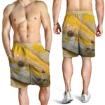 Yellow And White Python Snake Print Men's Shorts