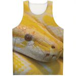 Yellow And White Python Snake Print Men's Tank Top