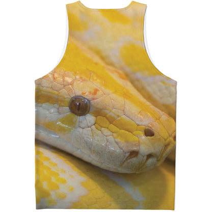 Yellow And White Python Snake Print Men's Tank Top