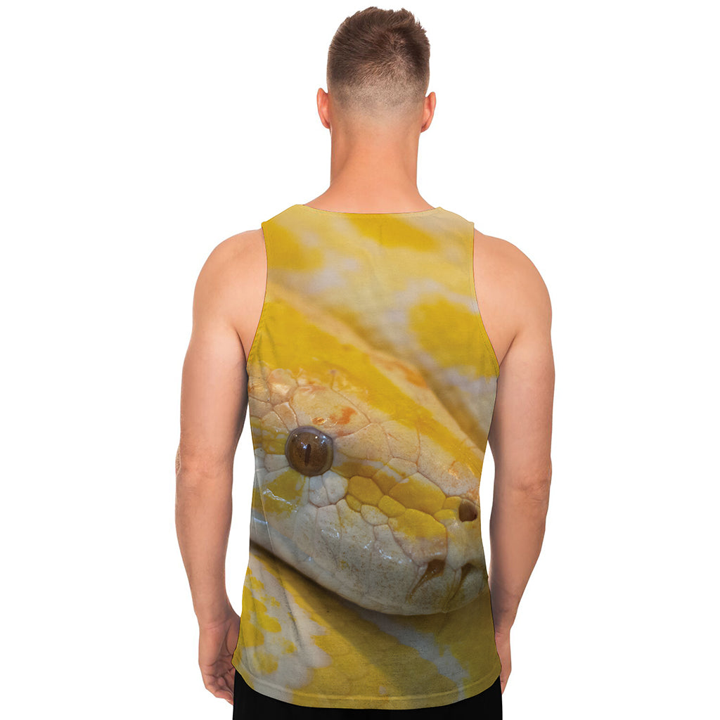 Yellow And White Python Snake Print Men's Tank Top