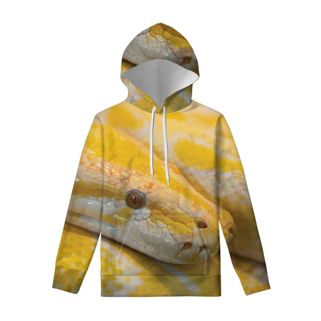 Yellow And White Python Snake Print Pullover Hoodie