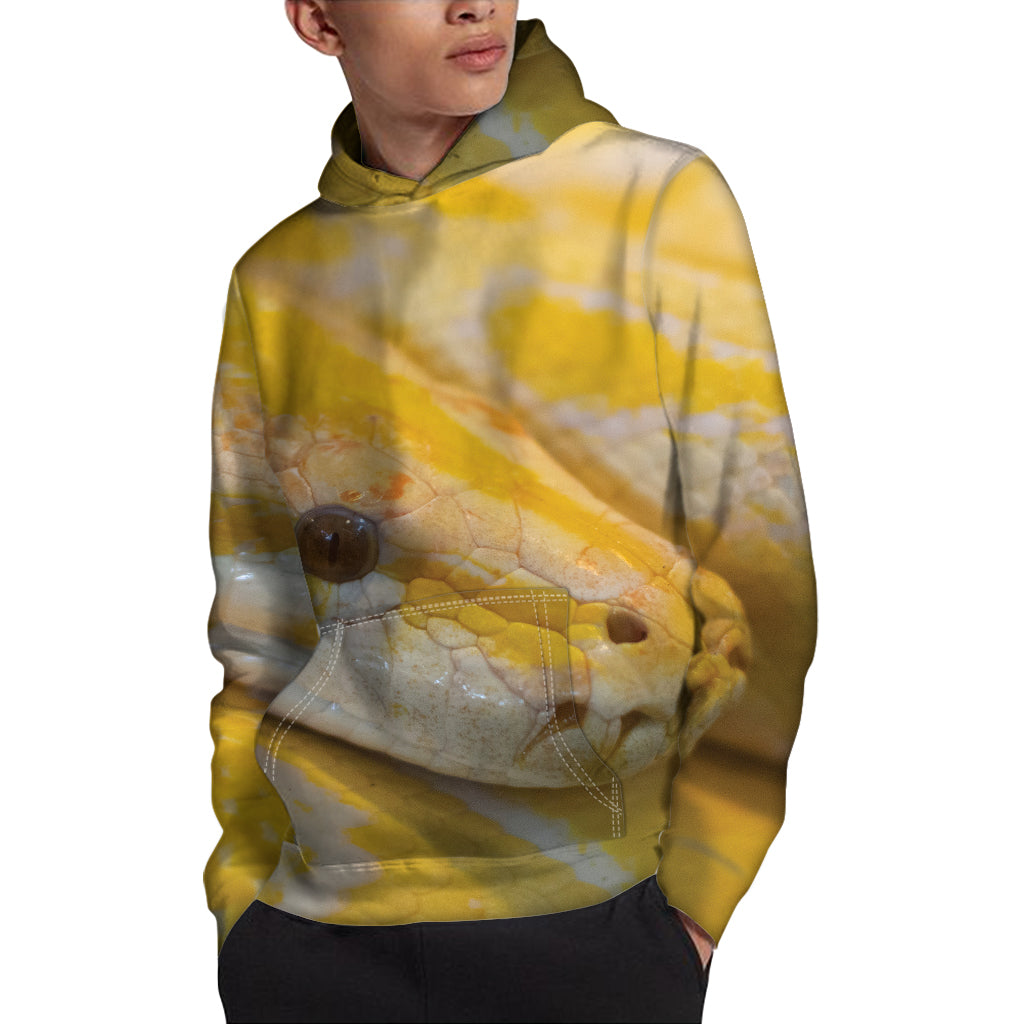 Yellow And White Python Snake Print Pullover Hoodie