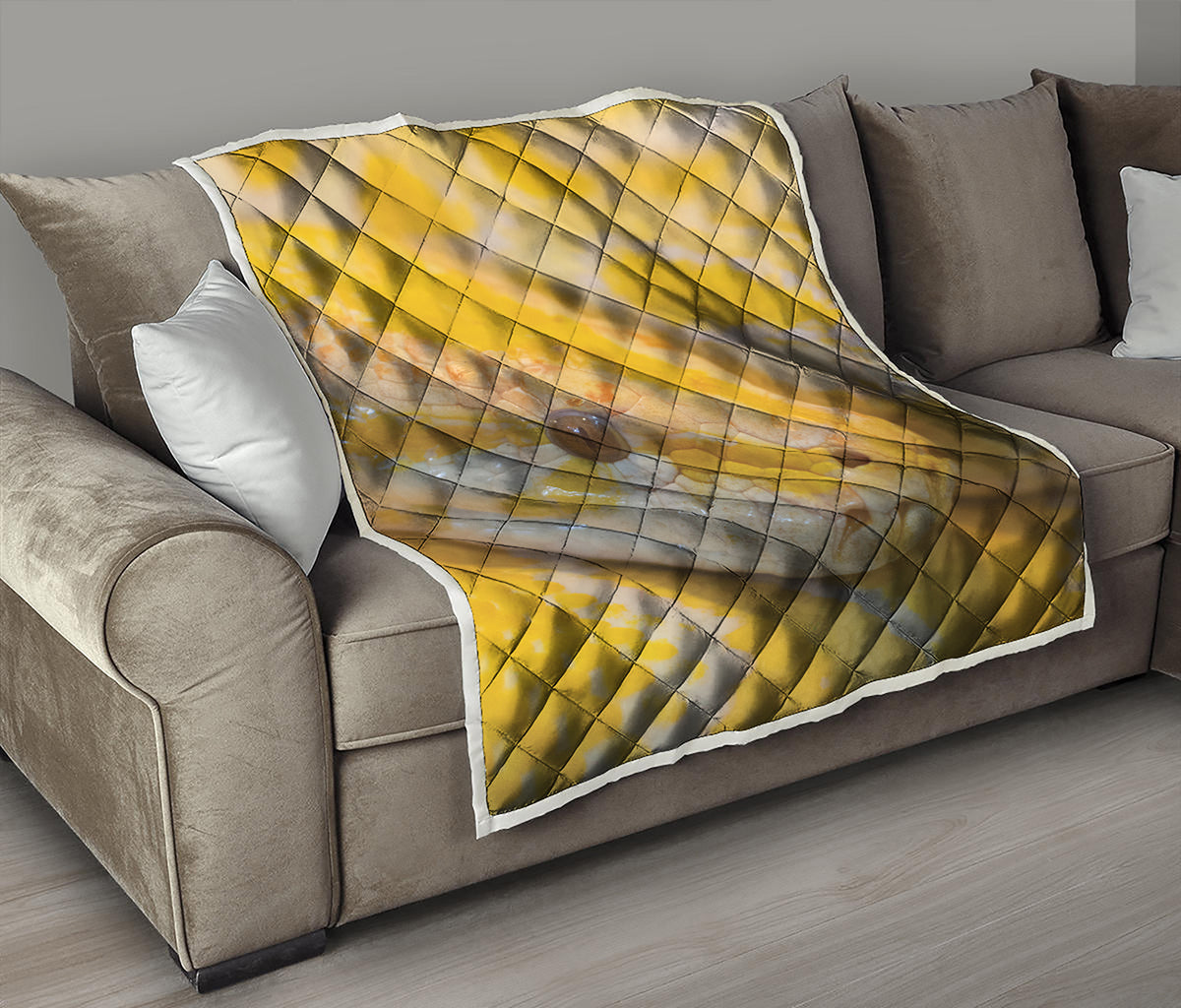 Yellow And White Python Snake Print Quilt