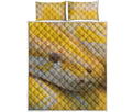 Yellow And White Python Snake Print Quilt Bed Set
