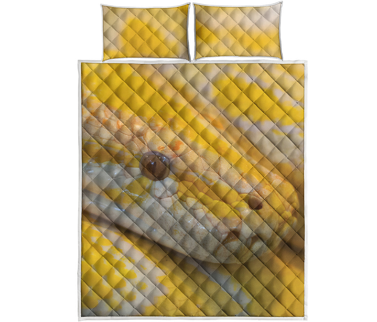 Yellow And White Python Snake Print Quilt Bed Set