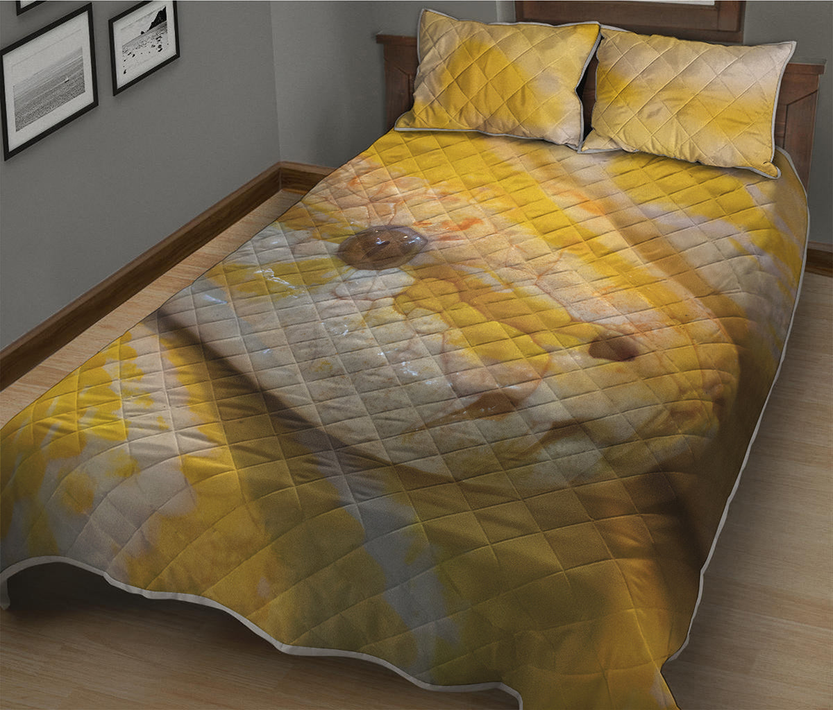 Yellow And White Python Snake Print Quilt Bed Set