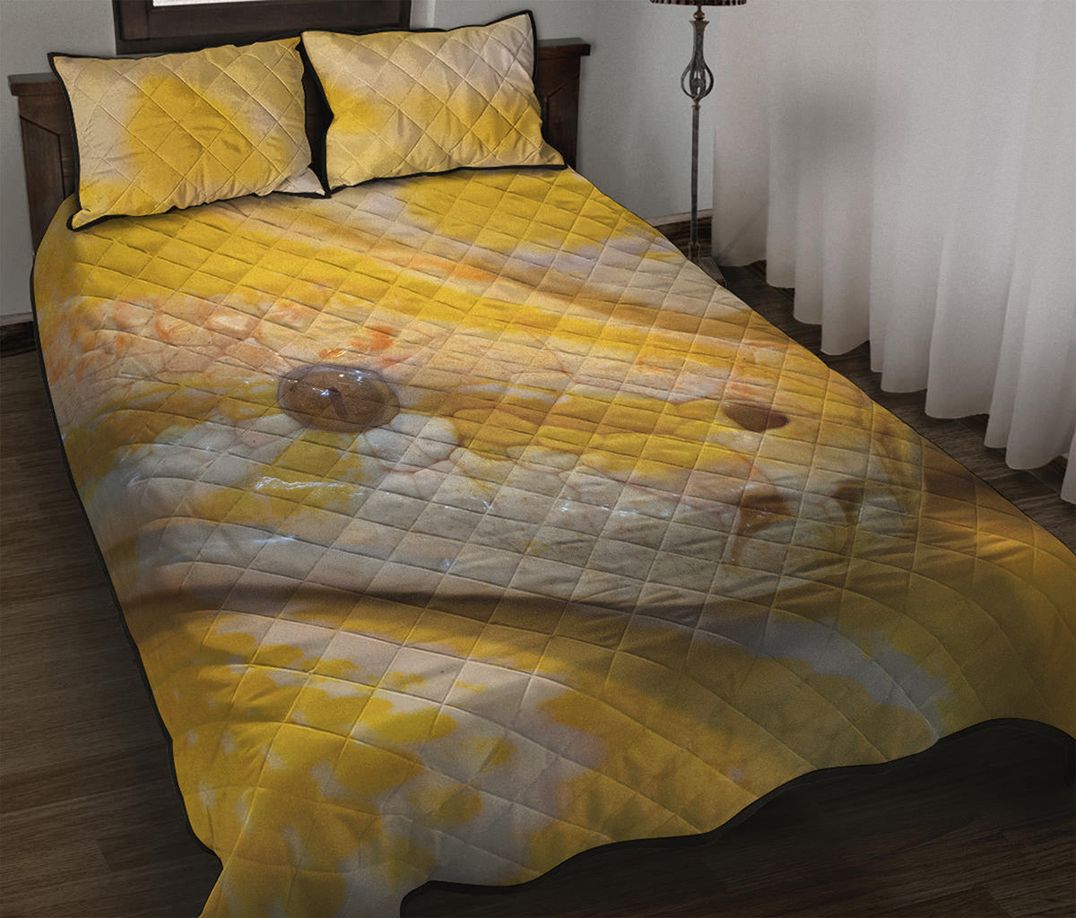 Yellow And White Python Snake Print Quilt Bed Set