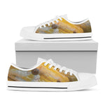 Yellow And White Python Snake Print White Low Top Shoes