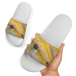 Yellow And White Python Snake Print White Slide Sandals