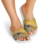 Yellow And White Python Snake Print White Slide Sandals