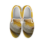 Yellow And White Python Snake Print White Slip On Shoes