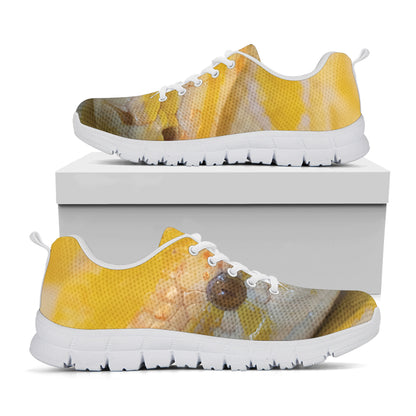 Yellow And White Python Snake Print White Sneakers