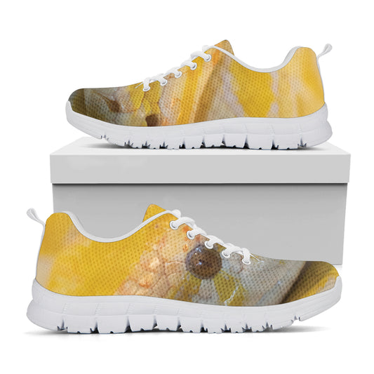 Yellow And White Python Snake Print White Sneakers