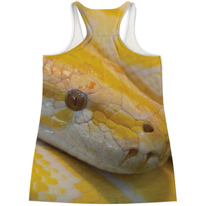 Yellow And White Python Snake Print Women's Racerback Tank Top