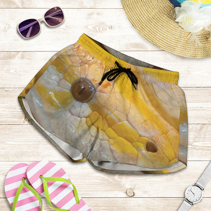 Yellow And White Python Snake Print Women's Shorts
