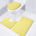 Yellow And White Striped Pattern Print 3 Piece Bath Mat Set