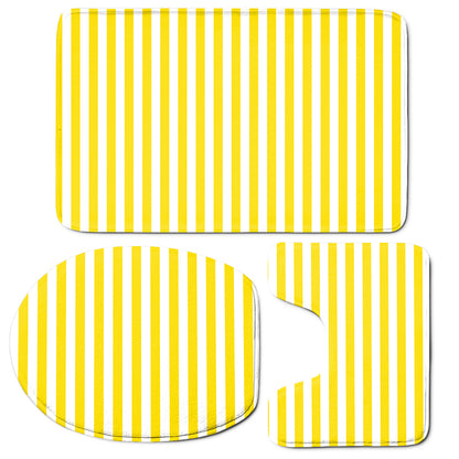 Yellow And White Striped Pattern Print 3 Piece Bath Mat Set