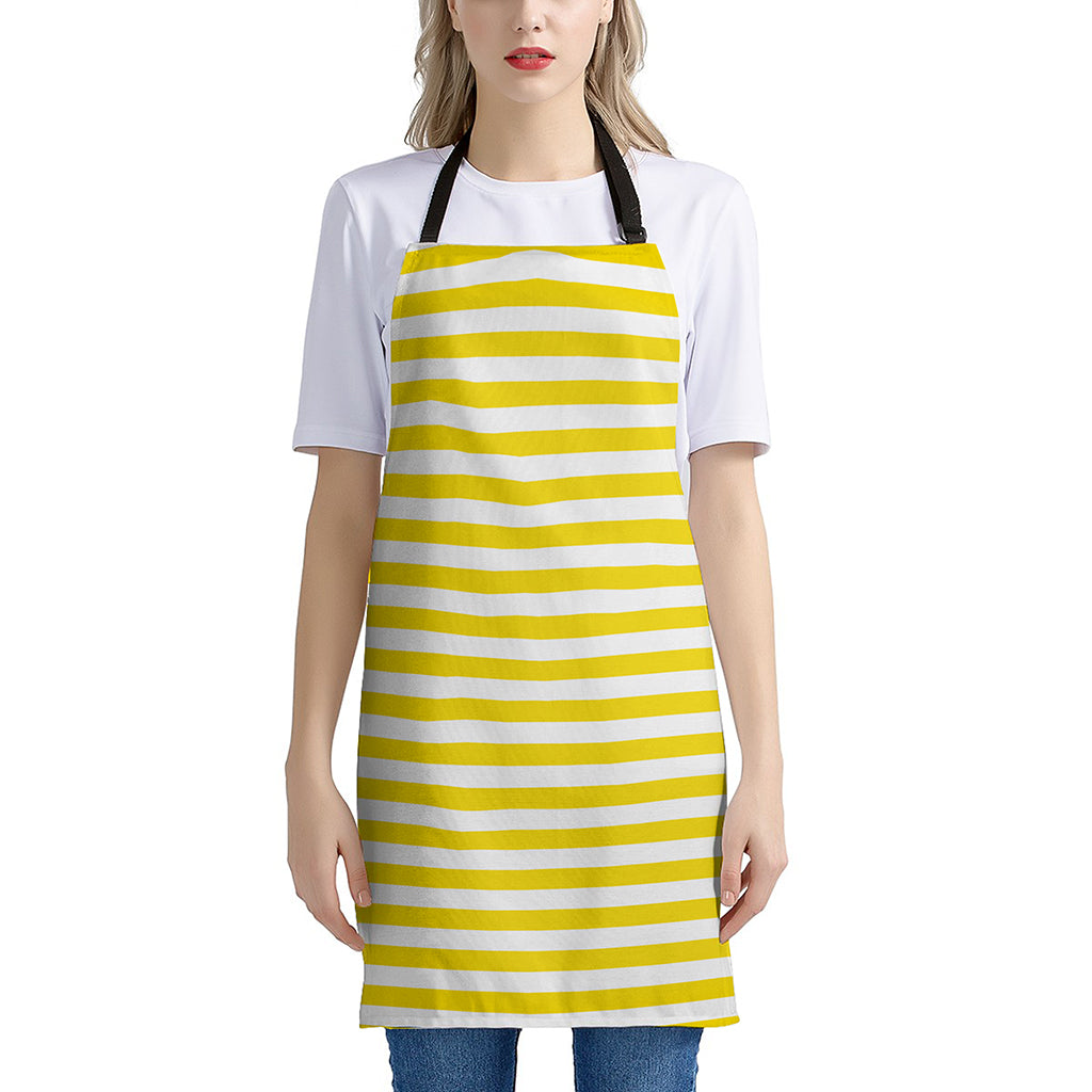 Yellow And White Striped Pattern Print Apron