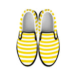 Yellow And White Striped Pattern Print Black Slip On Shoes
