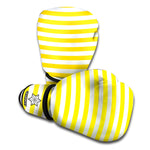 Yellow And White Striped Pattern Print Boxing Gloves