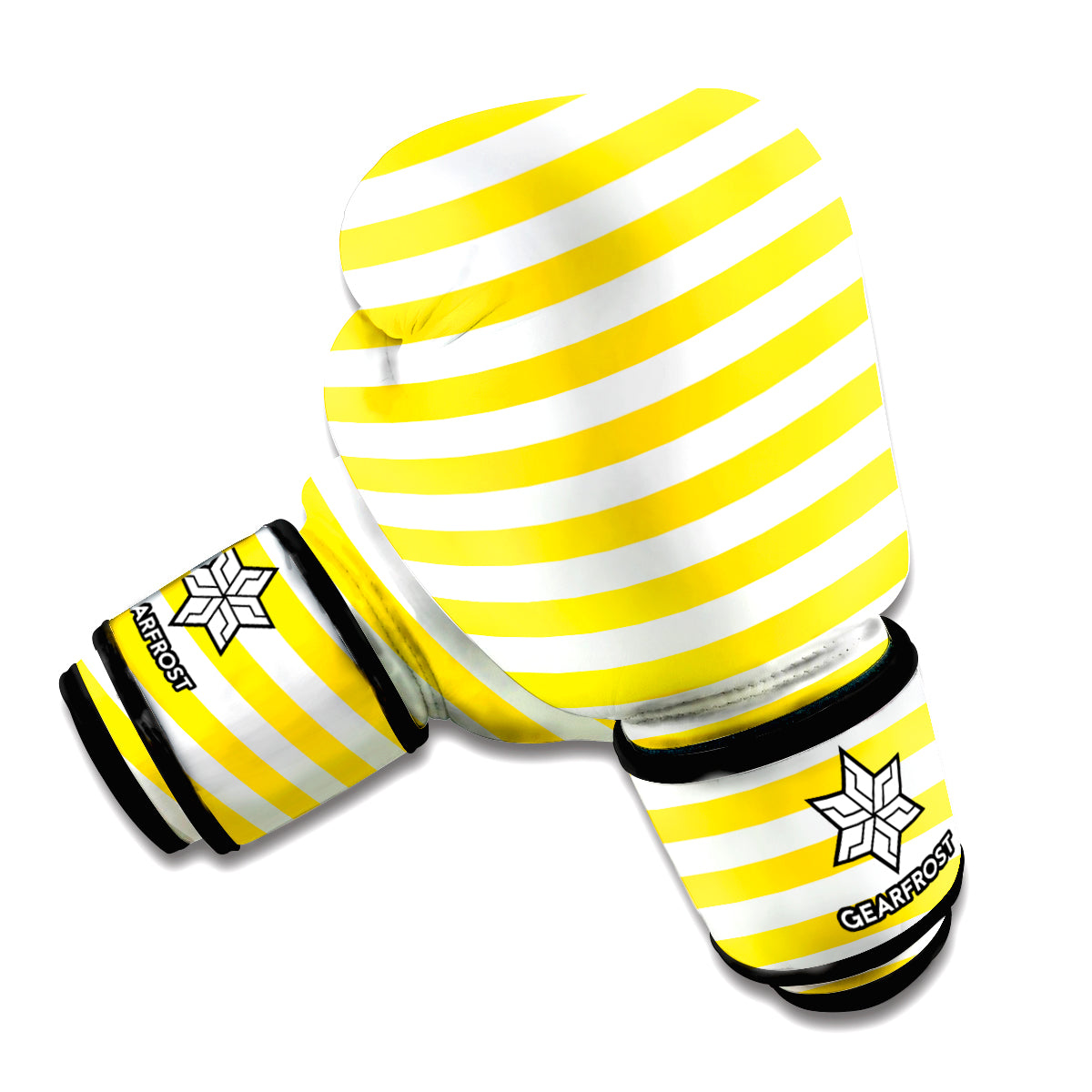 Yellow And White Striped Pattern Print Boxing Gloves