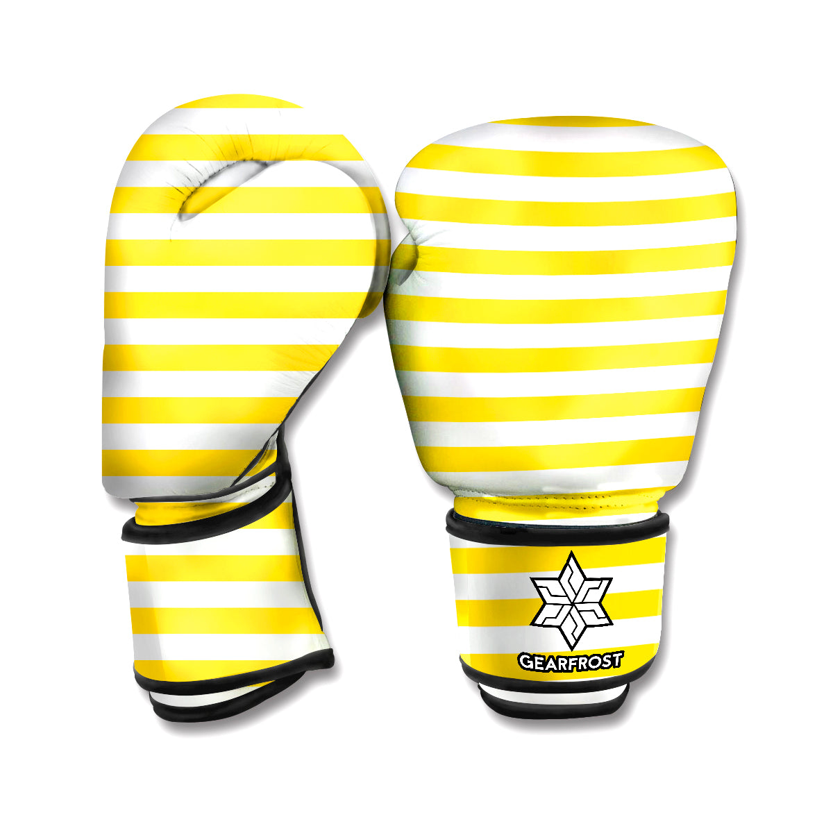 Yellow And White Striped Pattern Print Boxing Gloves