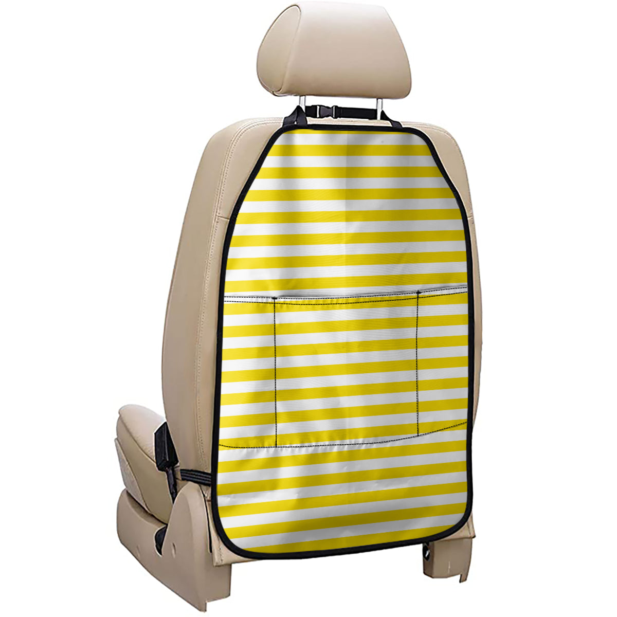 Yellow And White Striped Pattern Print Car Seat Organizers
