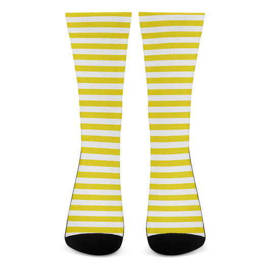 Yellow And White Striped Pattern Print Crew Socks
