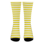 Yellow And White Striped Pattern Print Crew Socks