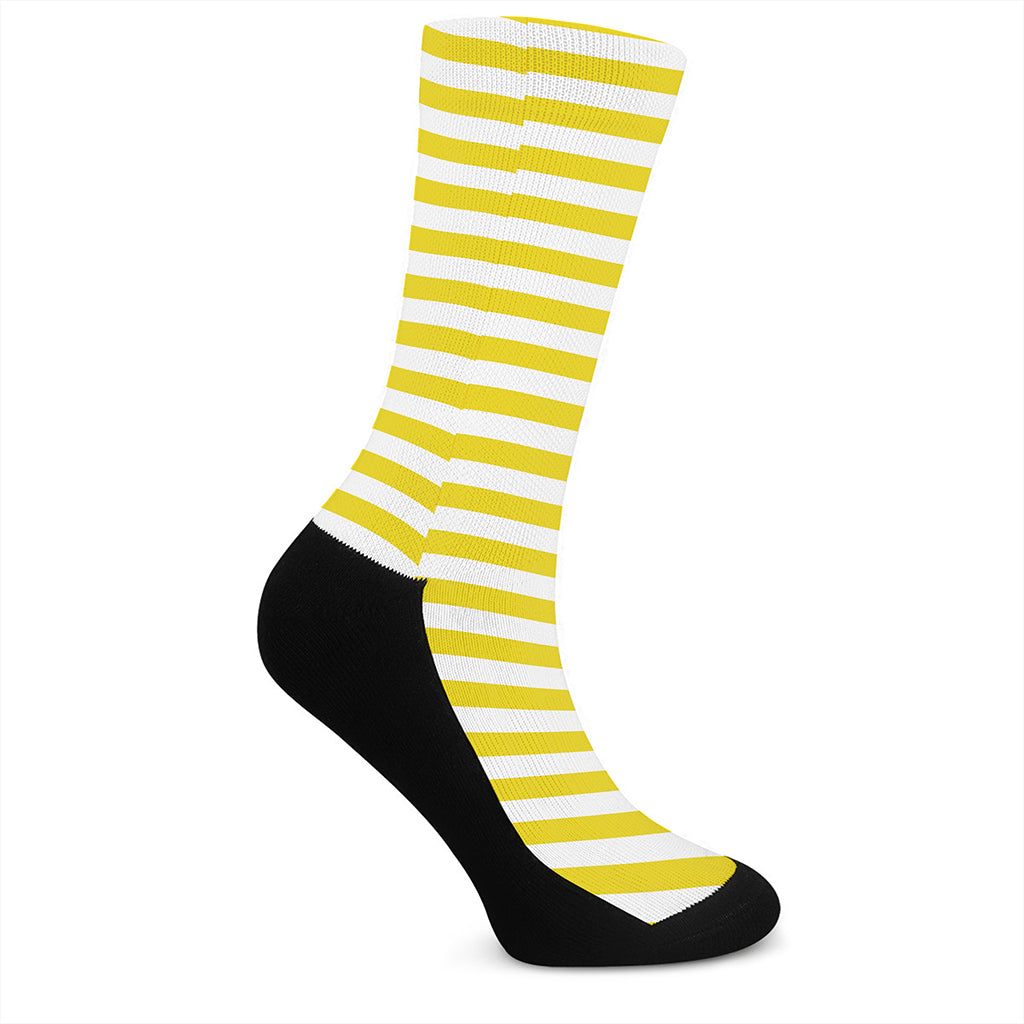 Yellow And White Striped Pattern Print Crew Socks