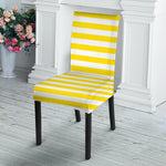 Yellow And White Striped Pattern Print Dining Chair Slipcover