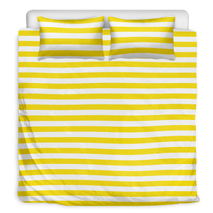 Yellow And White Striped Pattern Print Duvet Cover Bedding Set